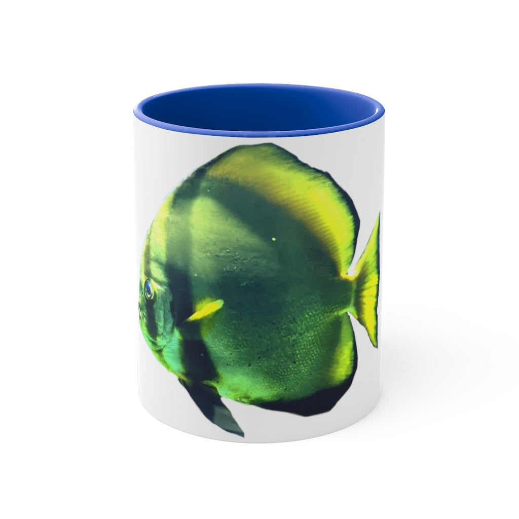 Green Fish 11oz Accent Mug with vibrant green interior and handle, showcasing a stylish design for personalized artwork.