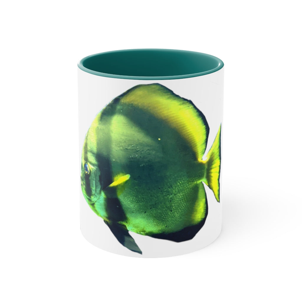 Green Fish 11oz Accent Mug with vibrant green interior and handle, showcasing a stylish design for personalized artwork.