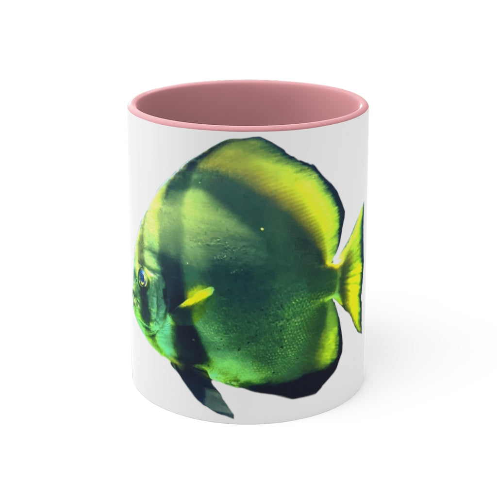 Green Fish 11oz Accent Mug with vibrant green interior and handle, showcasing a stylish design for personalized artwork.