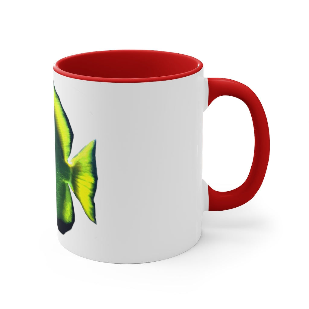 Green Fish 11oz Accent Mug with vibrant green interior and handle, showcasing a stylish design for personalized artwork.