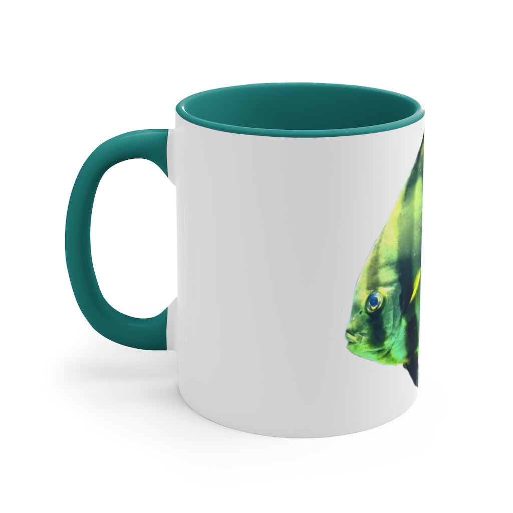 Green Fish 11oz Accent Mug with vibrant green interior and handle, showcasing a stylish design for personalized artwork.