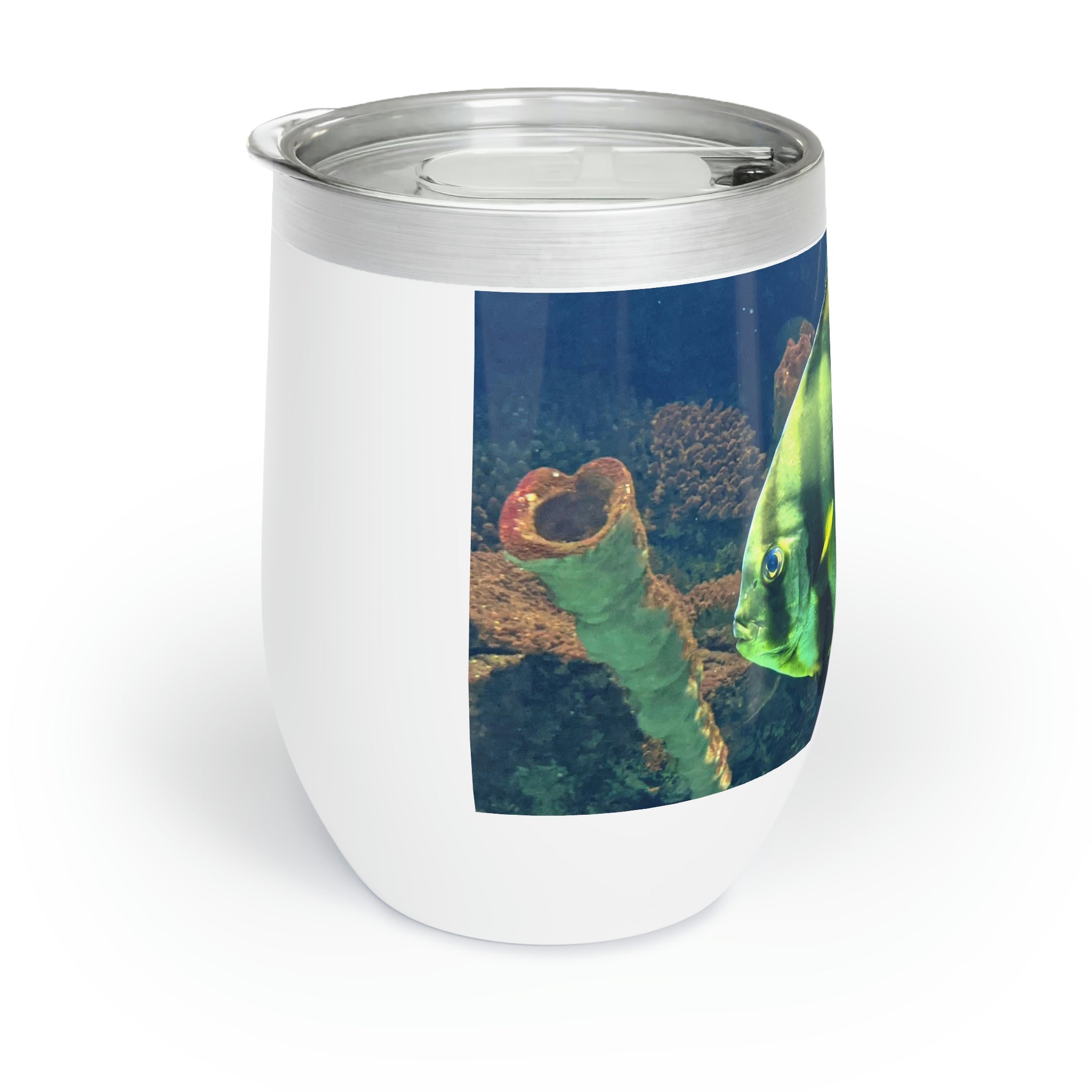 Green Fish Chill Wine Tumbler with double-insulated walls, showcasing a sleek stainless steel design.