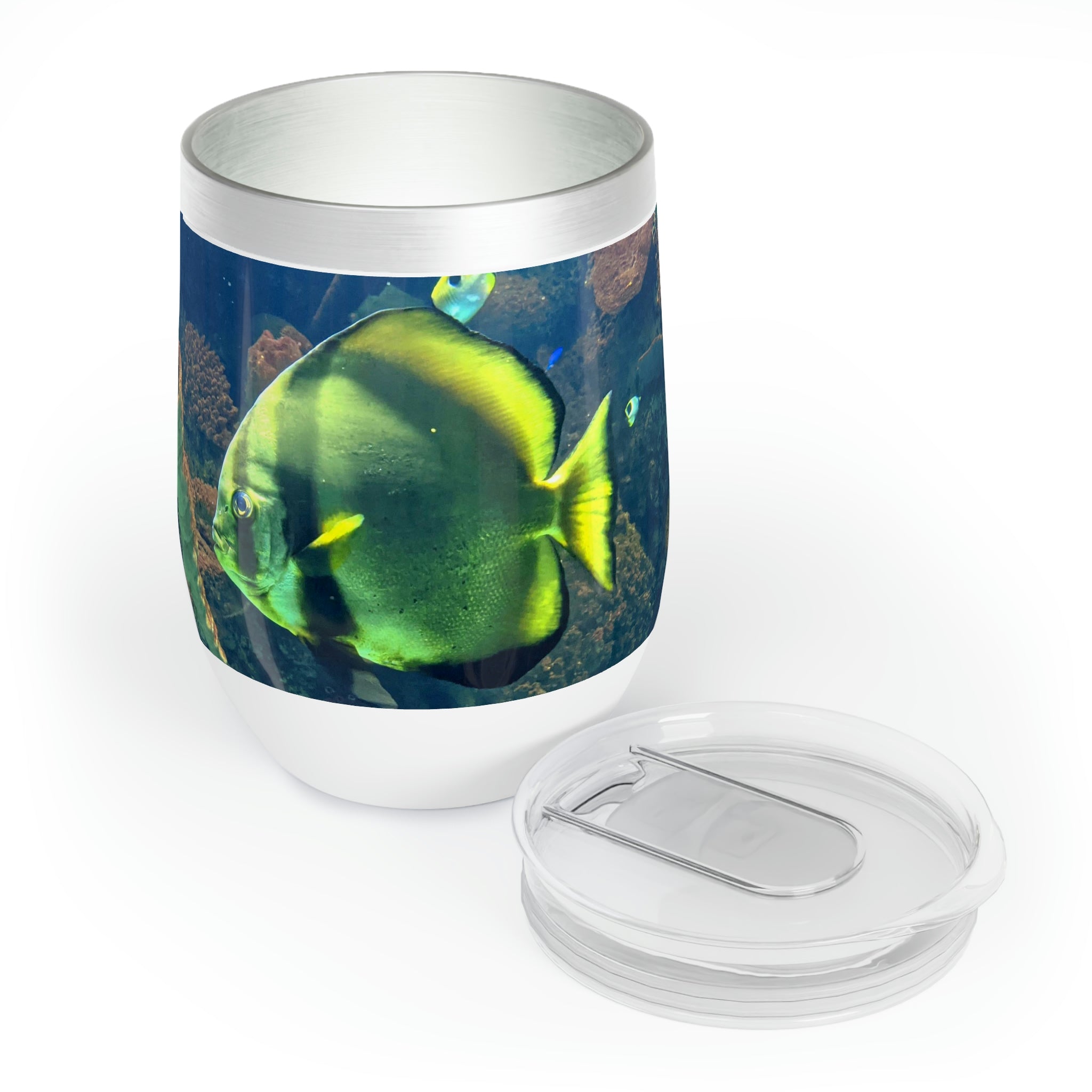 Green Fish Chill Wine Tumbler with double-insulated walls, showcasing a sleek stainless steel design.