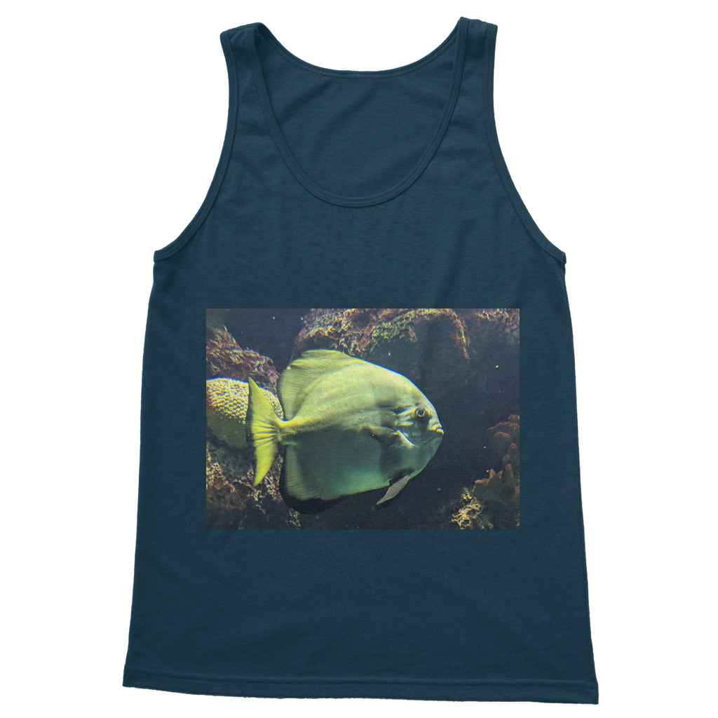 Green Fish Classic Adult Vest Top featuring a unisex design, preshrunk jersey knit fabric, and rib knit trim for added durability.