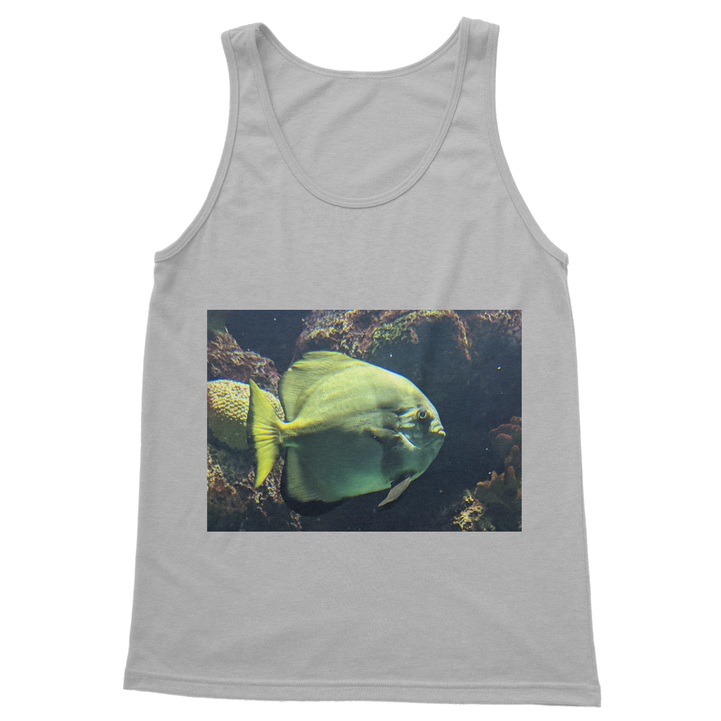 Green Fish Classic Adult Vest Top featuring a unisex design, preshrunk jersey knit fabric, and rib knit trim for added durability.