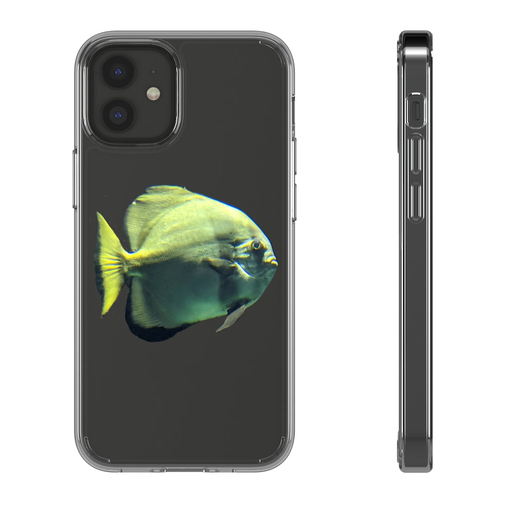 A stylish Green Fish Clear Case showcasing a smartphone, featuring a slim design and precise cutouts for connectivity.