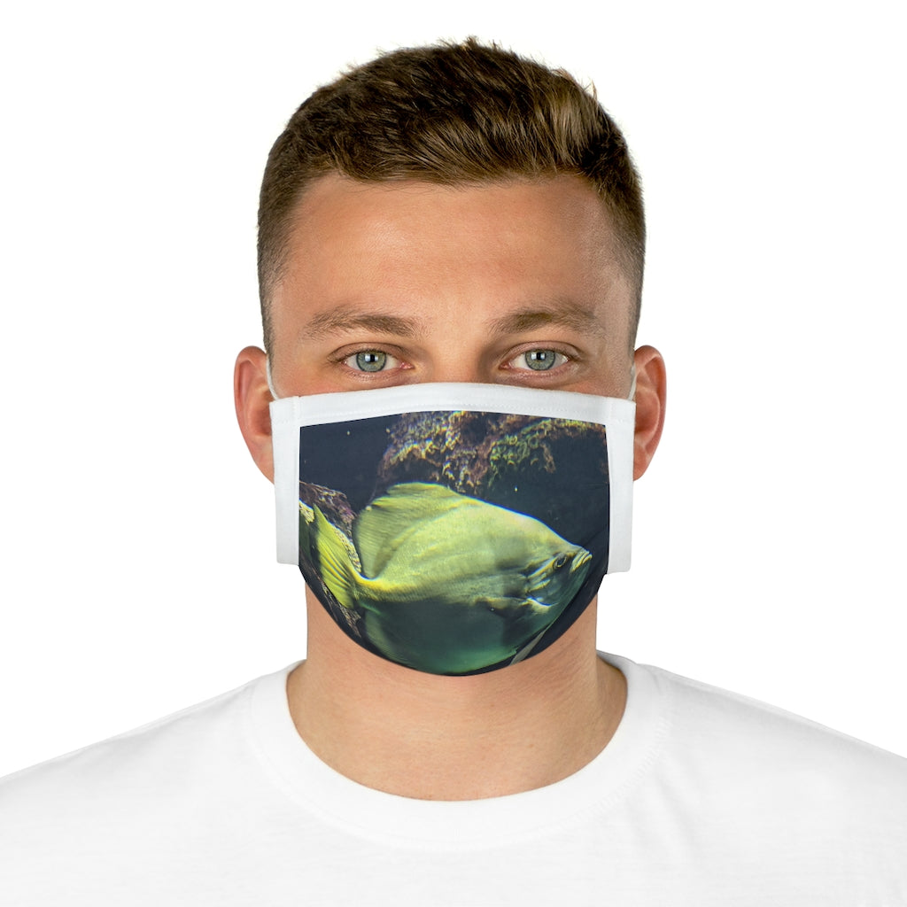 Green Fish Cotton Face Mask featuring a stylish fish design, made from 100% cotton with adjustable earloops and nose wire.