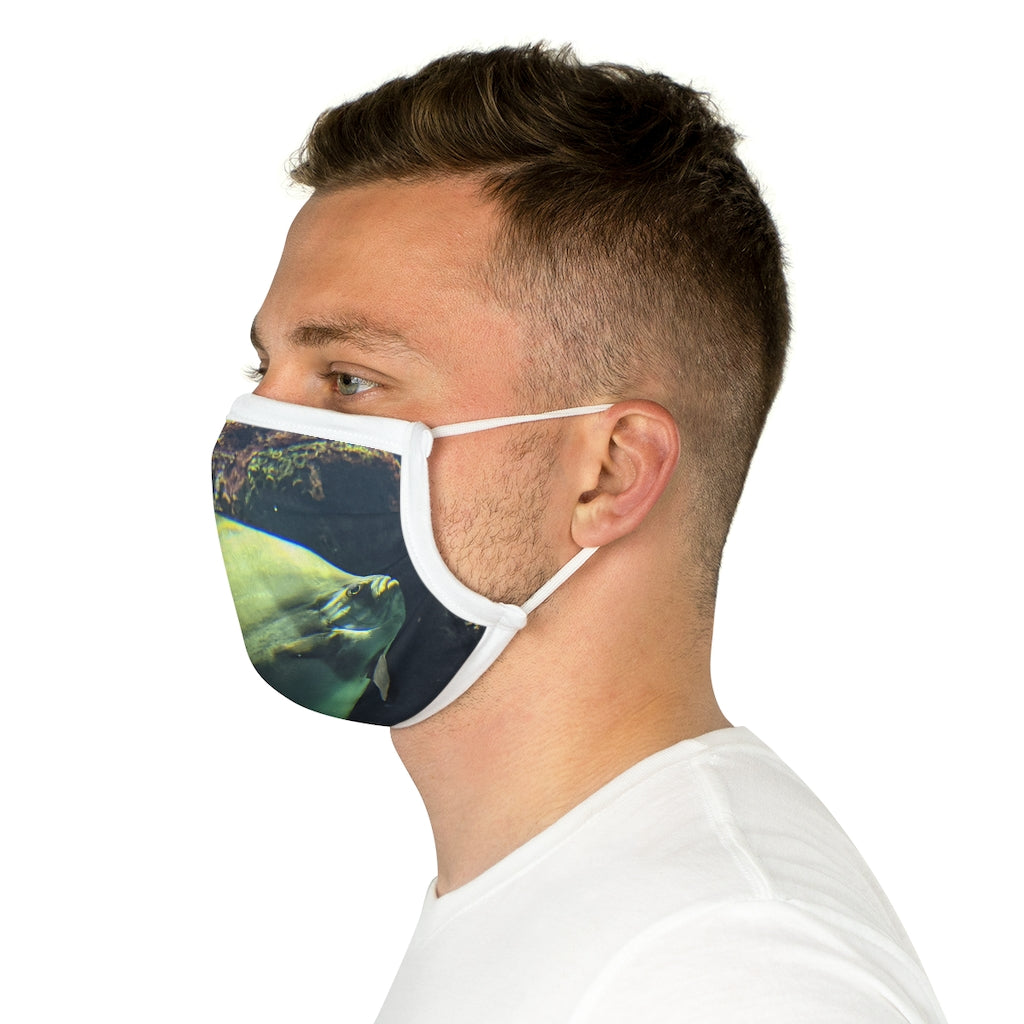 Green Fish Cotton Face Mask featuring a stylish fish design, made from 100% cotton with adjustable earloops and nose wire.