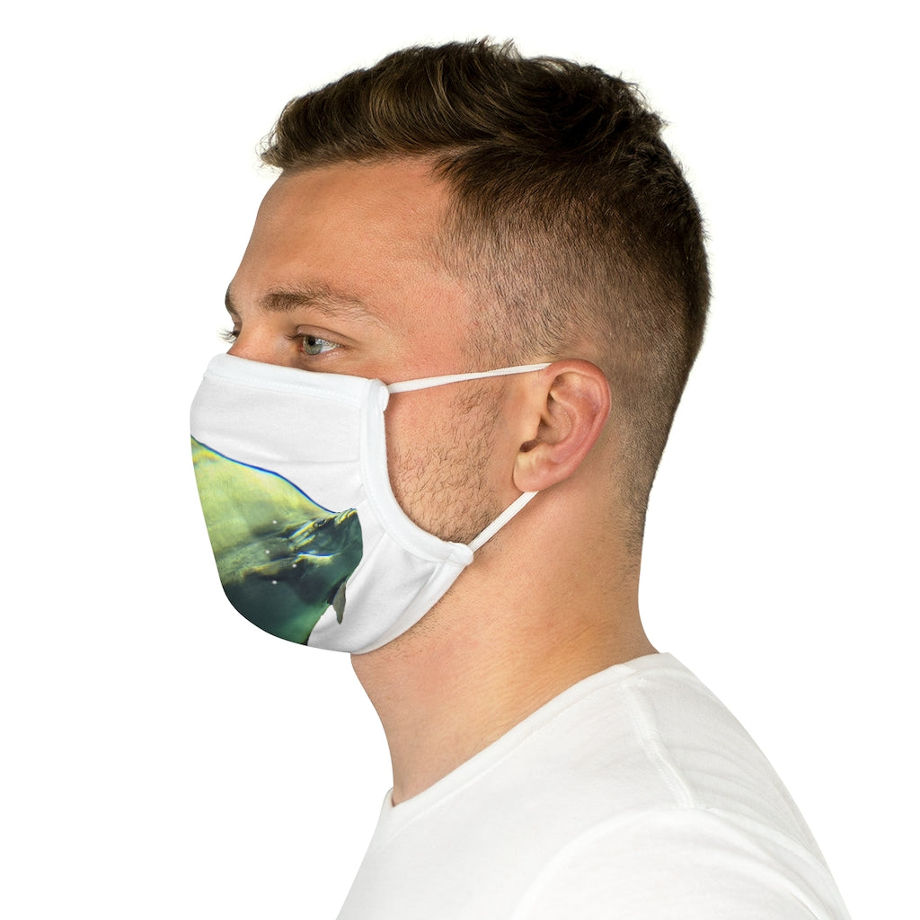 Green Fish Cotton Face Mask featuring a vibrant fish design, made from 100% cotton with adjustable features for comfort.