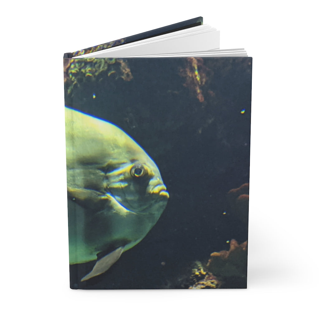 Green Fish Hardcover Journal with matte finish, customizable covers, and lined pages, perfect for journaling.