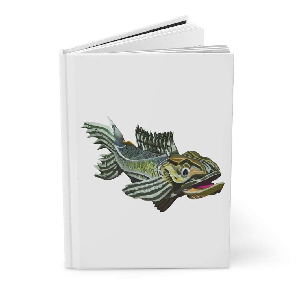 Green Fish Hardcover Journal with matte finish, customizable covers, and lined pages, perfect for personal journaling.