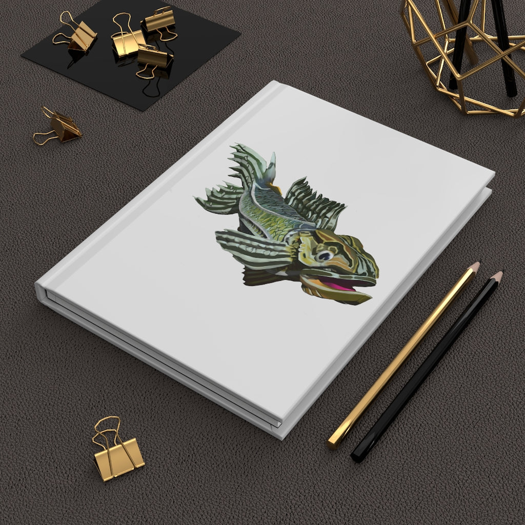 Green Fish Hardcover Journal with matte finish, customizable covers, and lined pages, perfect for personal journaling.