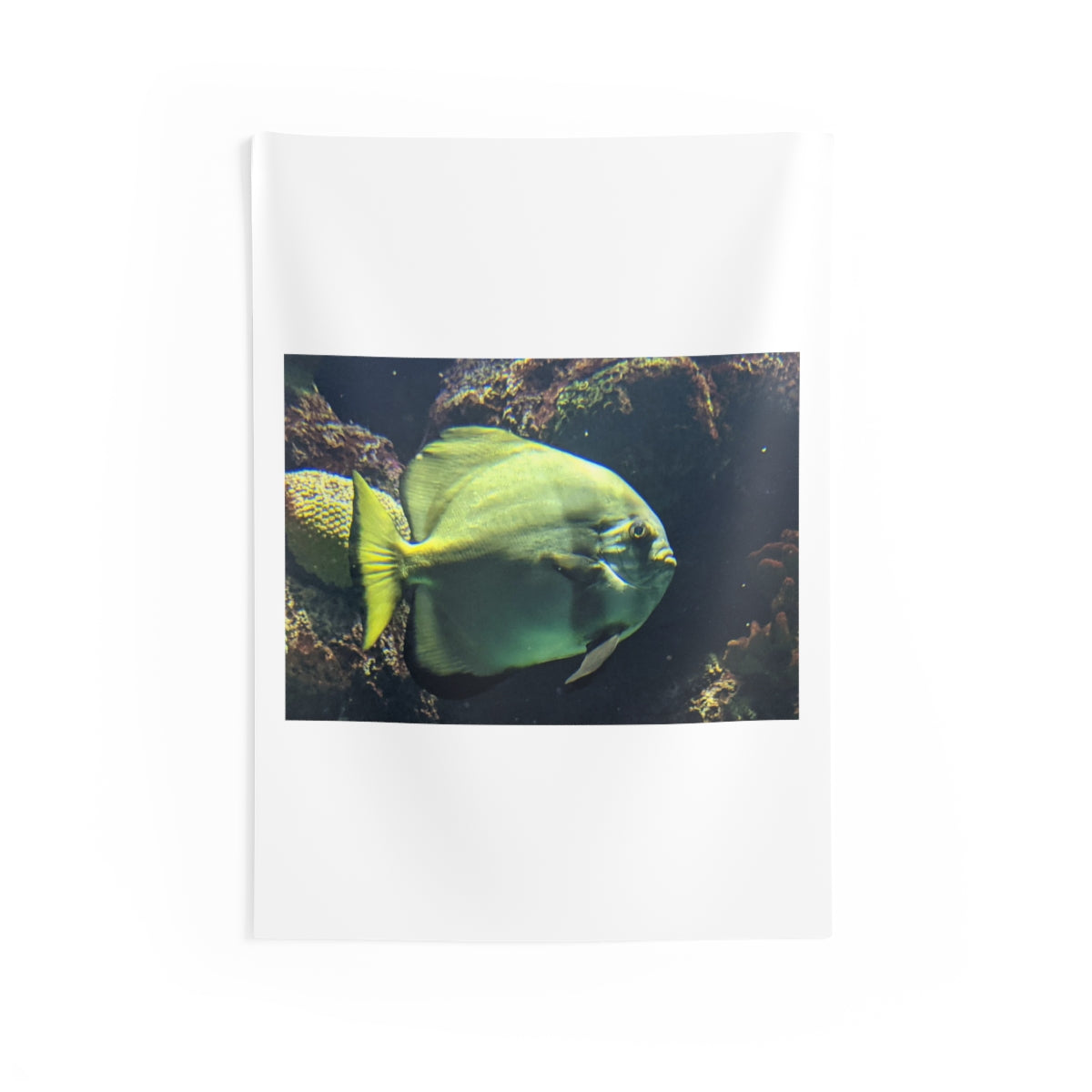 A vibrant Green Fish Indoor Wall Tapestry showcasing intricate designs and colors, perfect for enhancing indoor decor.