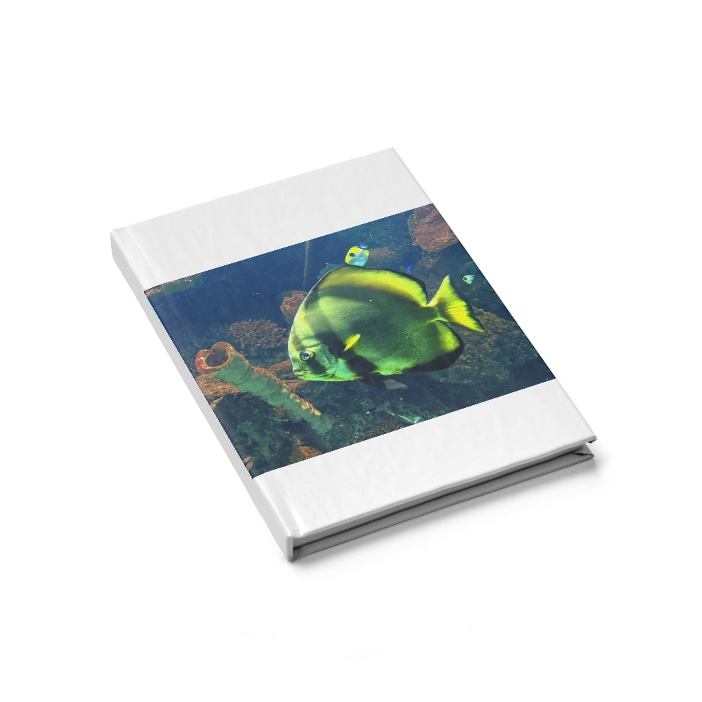 Green Fish Journal with blank pages and vibrant wraparound print, perfect for creative writing and sketching.