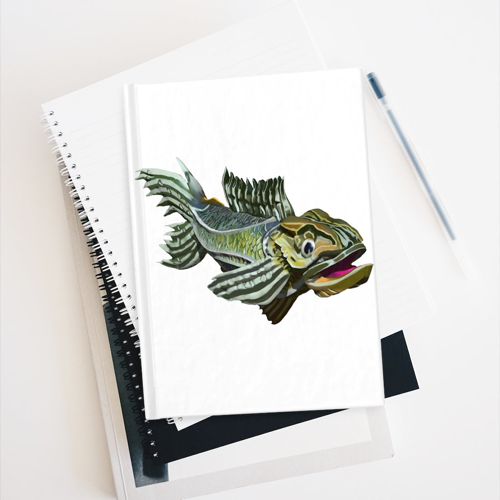 Green Fish Journal with ruled line pages and durable hardcover, featuring a full wraparound print design.