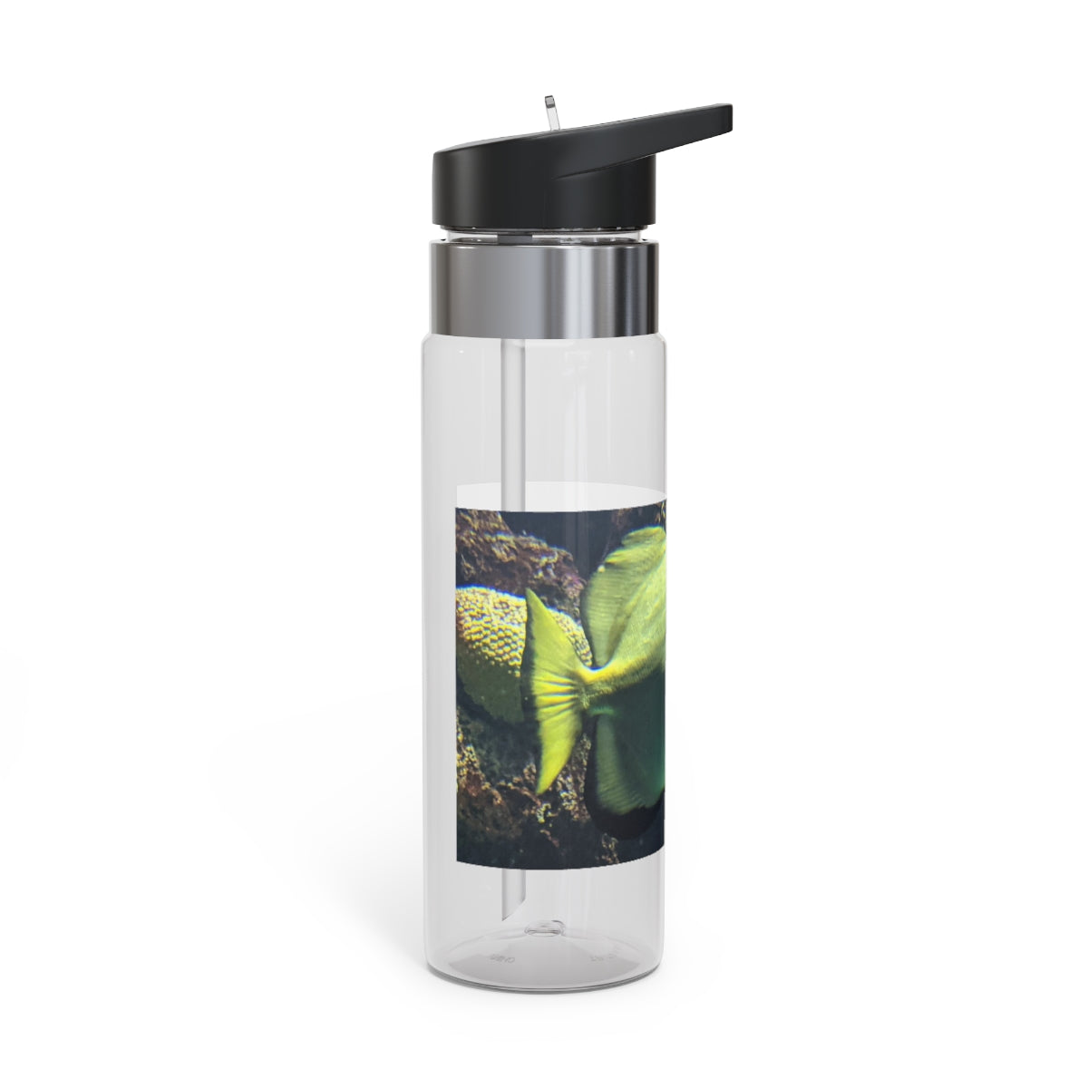 Green Fish Kensington Tritan™ Sport Bottle in vibrant color with screw-on lid and straw, featuring a carabiner hook for easy attachment.