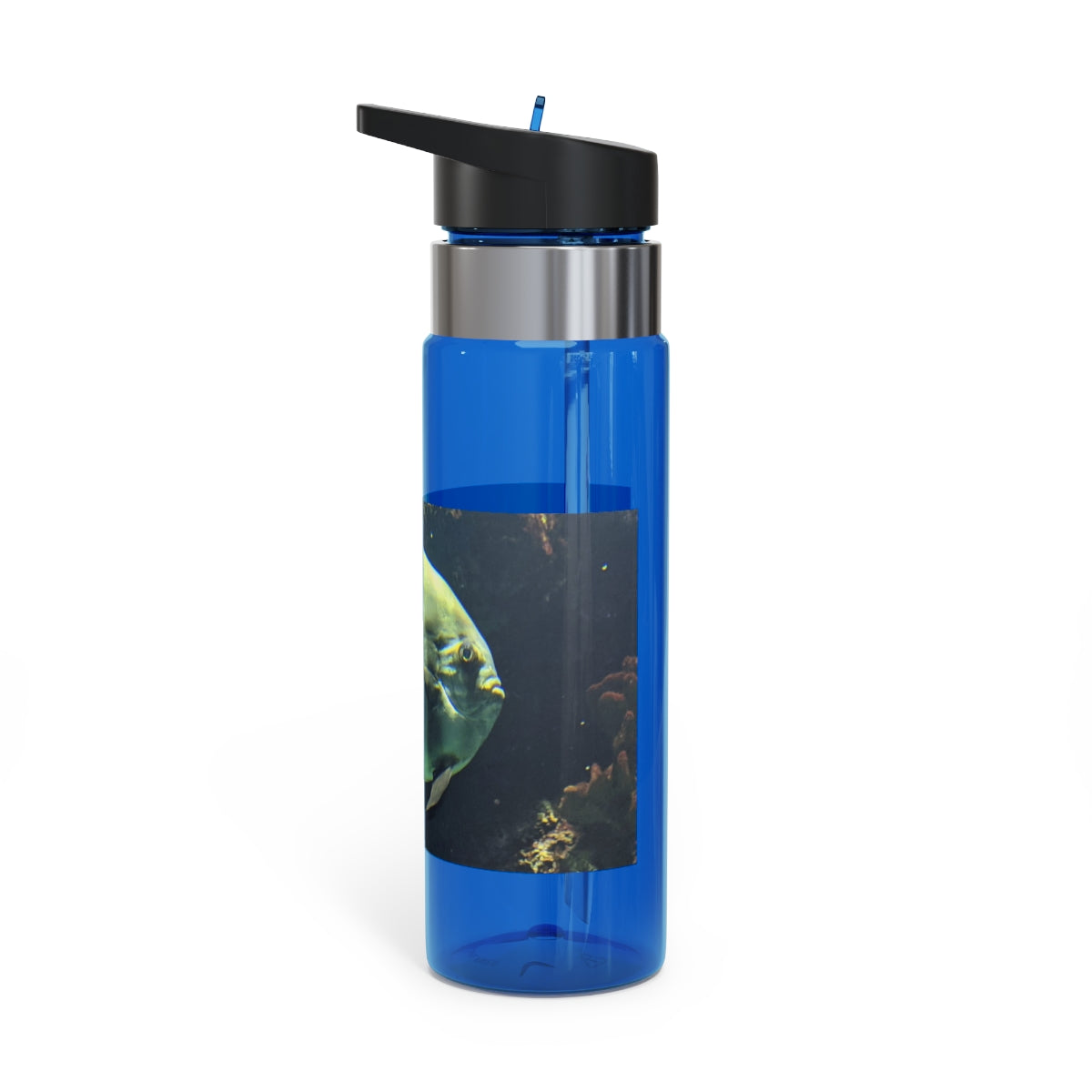 Green Fish Kensington Tritan™ Sport Bottle in vibrant color with screw-on lid and straw, featuring a carabiner hook for easy attachment.