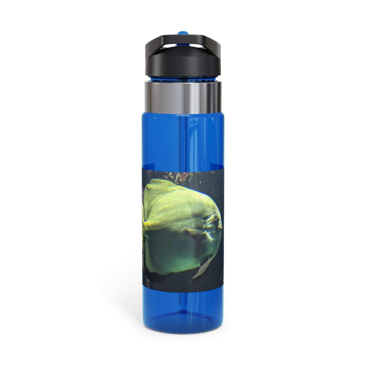 Green Fish Kensington Tritan™ Sport Bottle in vibrant color with screw-on lid and straw, featuring a carabiner hook for easy attachment.