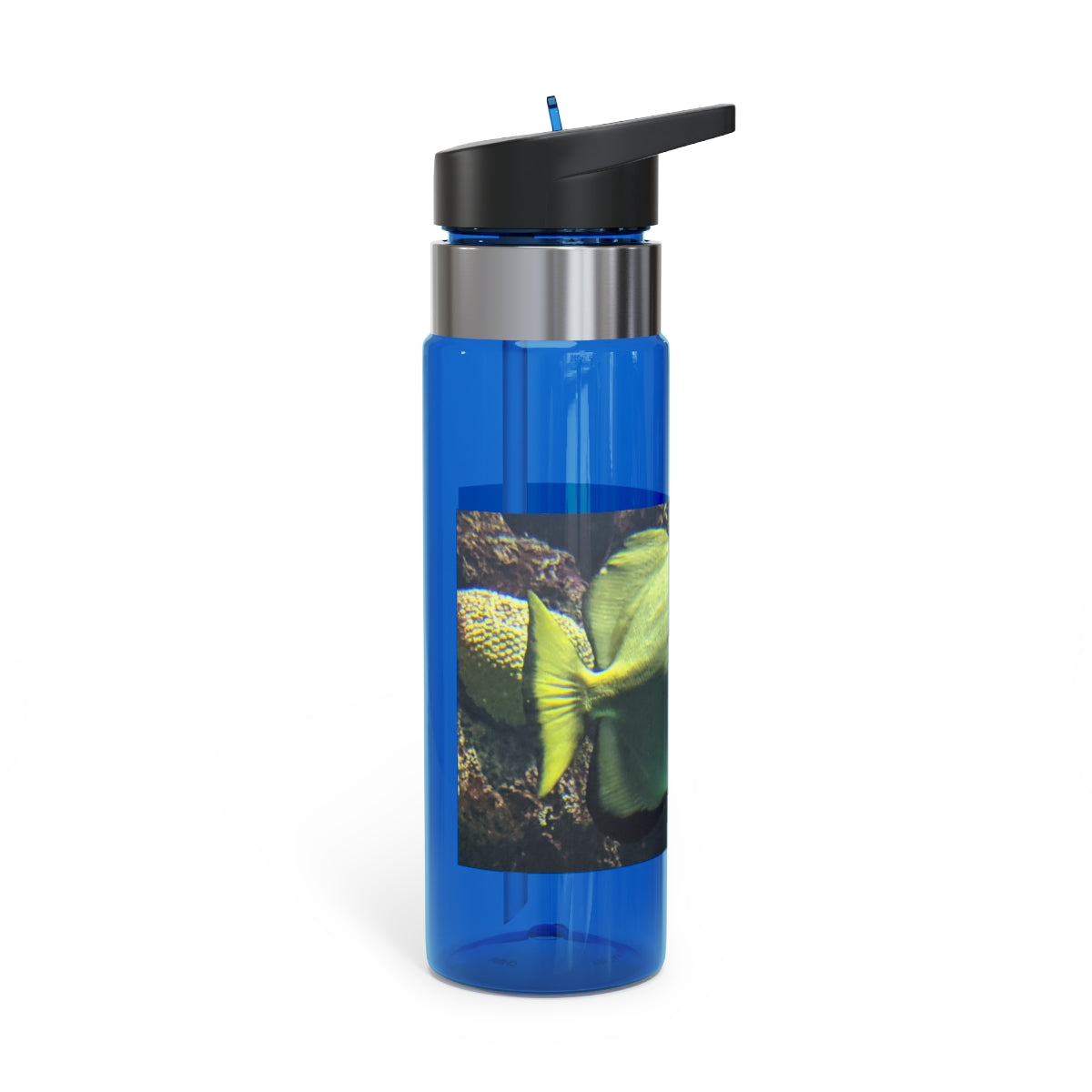 Green Fish Kensington Tritan™ Sport Bottle in vibrant color with screw-on lid and straw, featuring a carabiner hook for easy attachment.