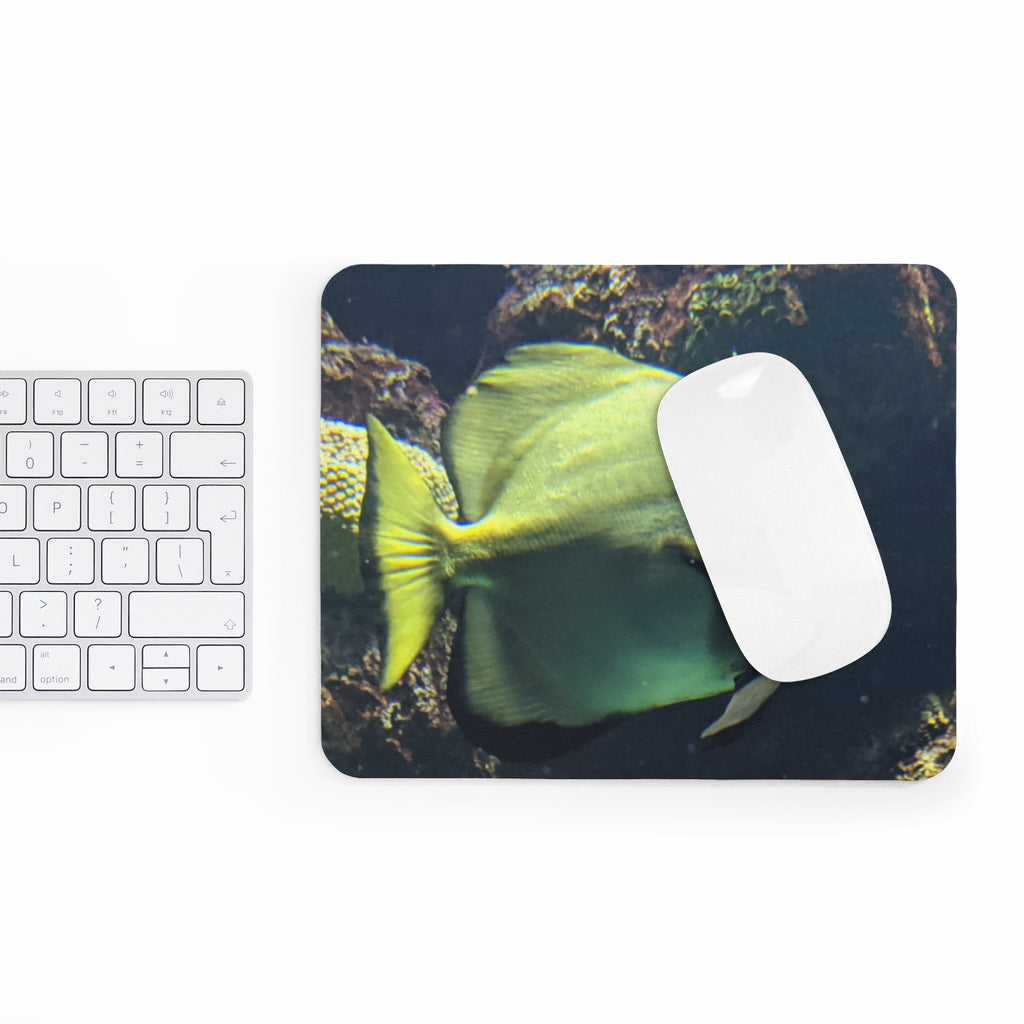 Green Fish Mouse Pad featuring a vibrant fish design on a smooth neoprene surface, ideal for enhancing desk aesthetics.