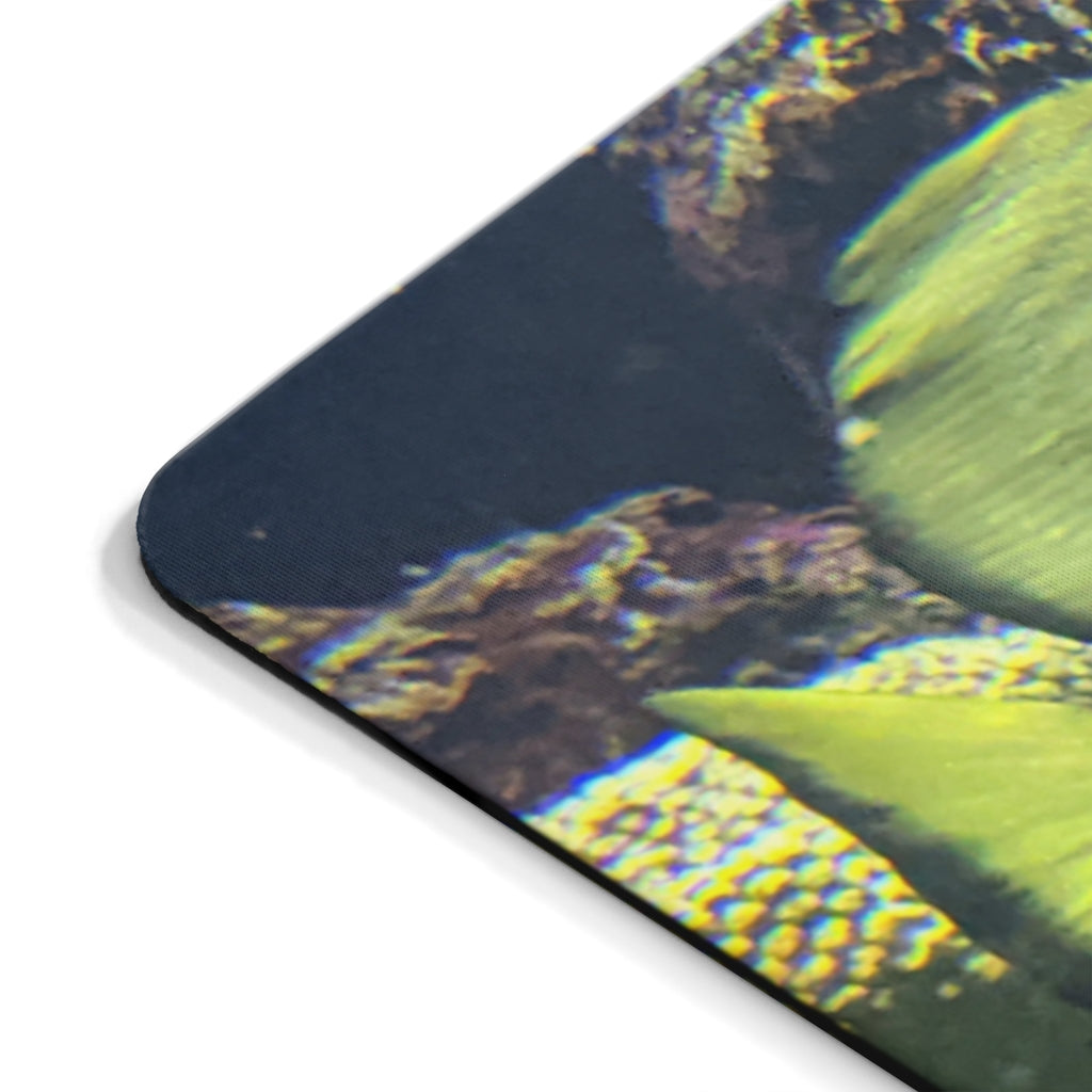 Green Fish Mouse Pad featuring a vibrant fish design on a smooth neoprene surface, ideal for enhancing desk aesthetics.