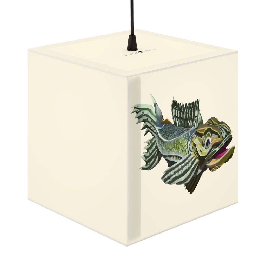 A stylish Green Fish Personalized Lamp in a cube shape, showcasing unique designs, perfect for indoor decoration.