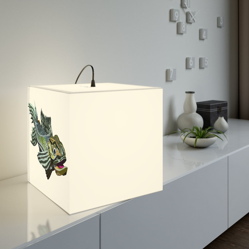 A stylish Green Fish Personalized Lamp in a cube shape, showcasing unique designs, perfect for indoor decoration.