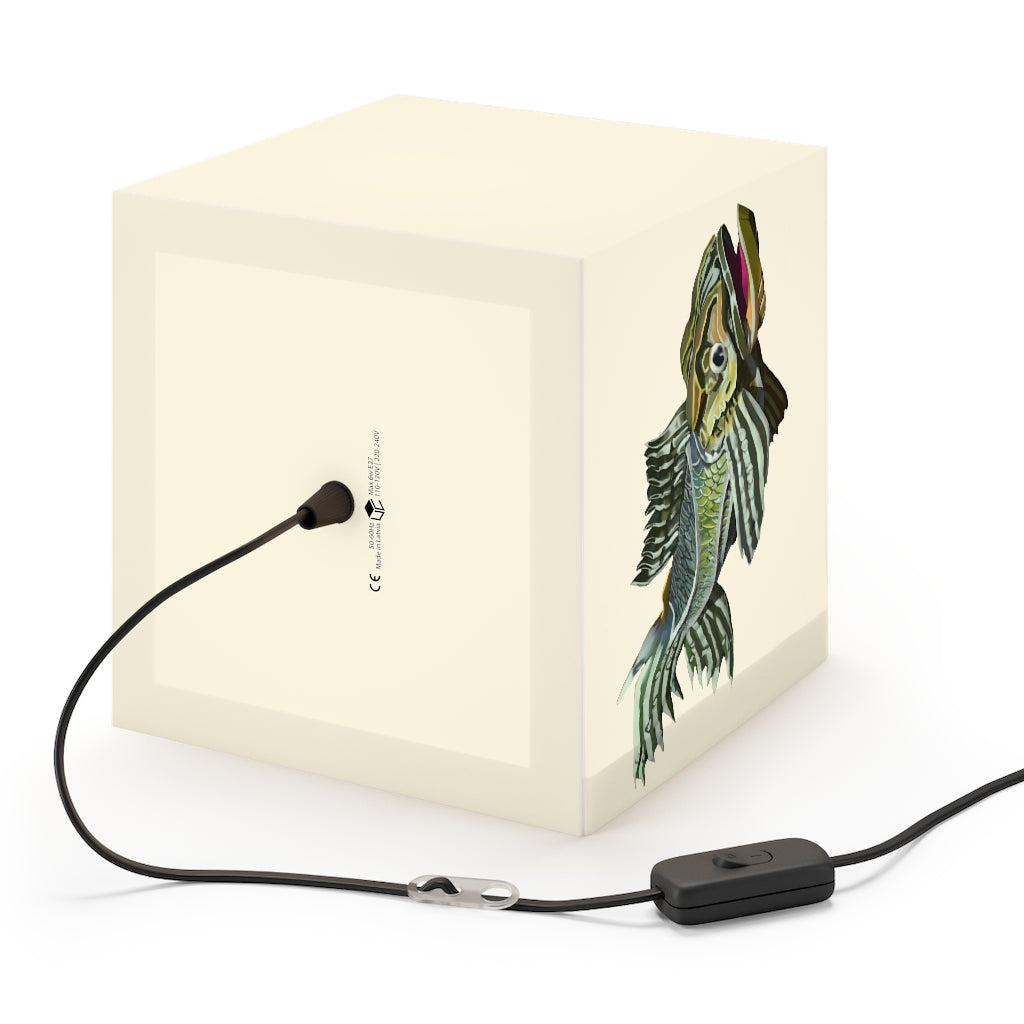 A stylish Green Fish Personalized Lamp in a cube shape, showcasing unique designs, perfect for indoor decoration.