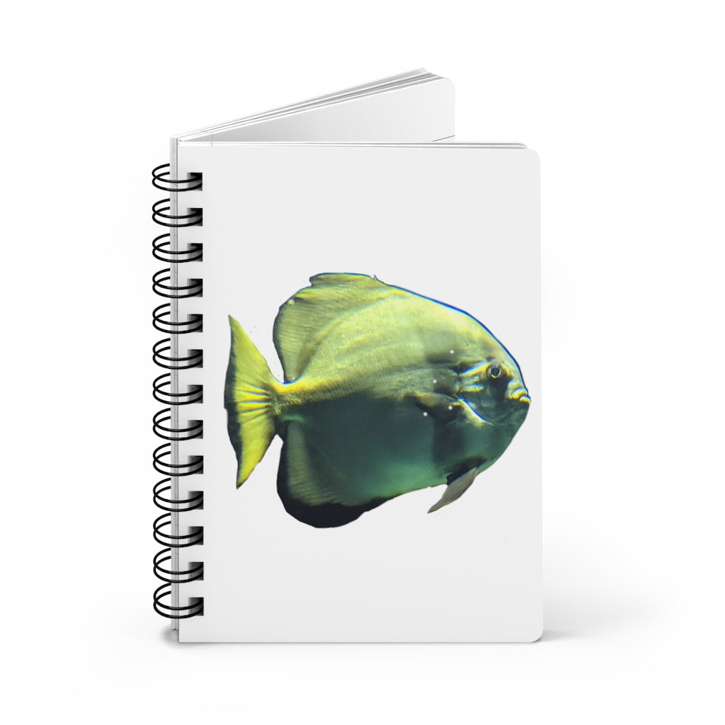 Green Fish Spiral Bound Journal with glossy laminated cover and lined pages, perfect for writing and journaling.