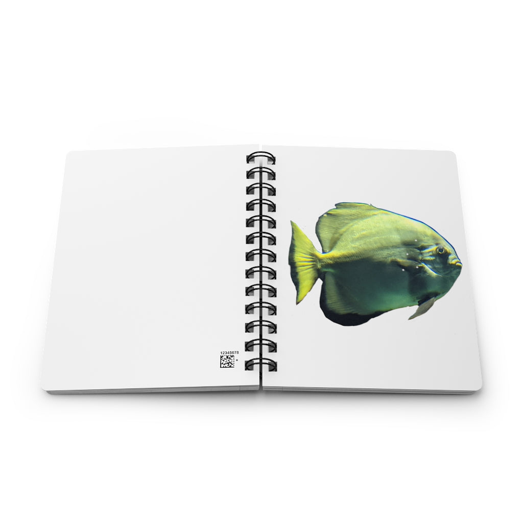 Green Fish Spiral Bound Journal with glossy laminated cover and lined pages, perfect for writing and journaling.