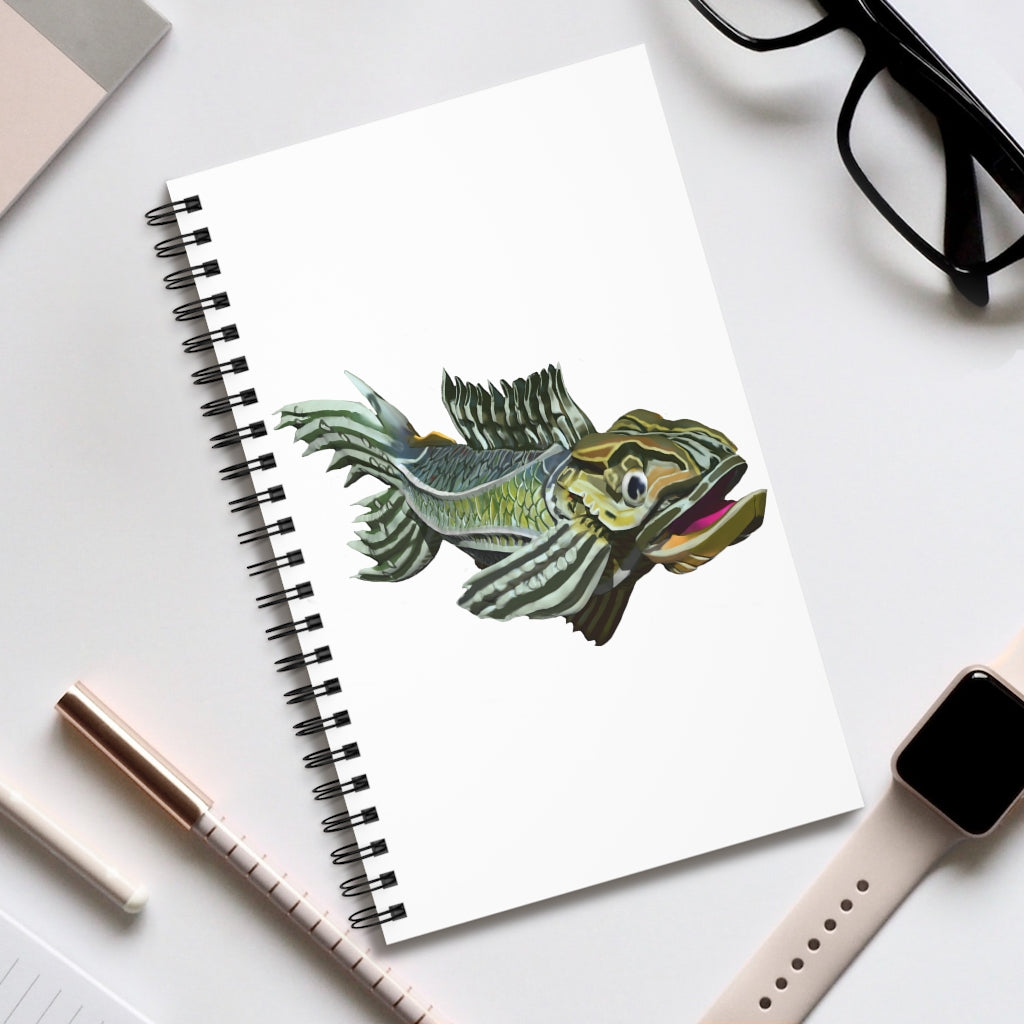 Green Fish Spiral Journal featuring a stylish front cover, available in multiple styles including blank, dot grid, lined, and task.