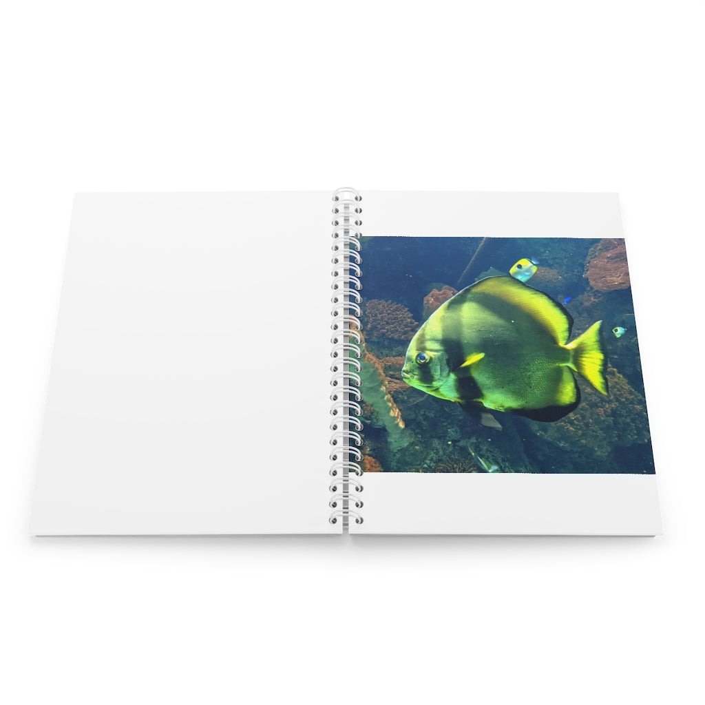 Green Fish Spiral Notebook with customizable covers and wide-ruled pages, featuring a semi-gloss laminated finish.