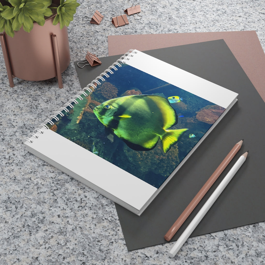 Green Fish Spiral Notebook with customizable covers and wide-ruled pages, featuring a semi-gloss laminated finish.