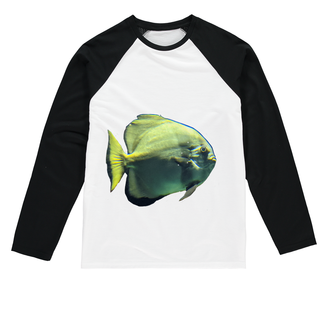 Green Fish Sublimation Baseball Long Sleeve T-Shirt featuring a crew neck and long sleeves, designed for custom printing.