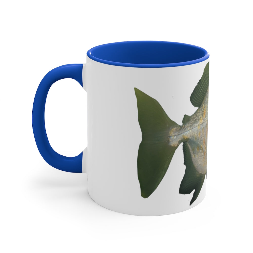 Green Fish with Specs 11oz Accent Mug featuring a vibrant green interior and handle, perfect for personalized designs.