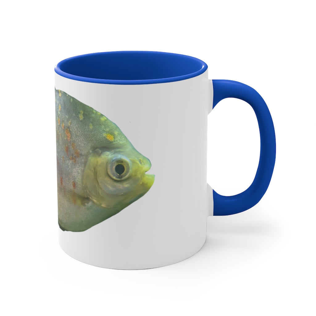 Green Fish with Specs 11oz Accent Mug featuring a vibrant green interior and handle, perfect for personalized designs.