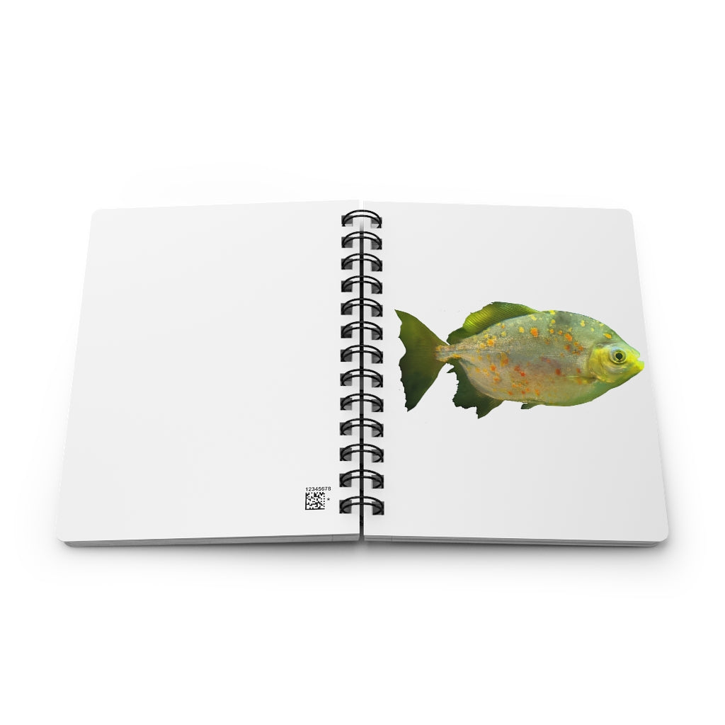 Green Fish Spiral Bound Journal with glossy laminated cover and lined pages, perfect for writing and personalization.