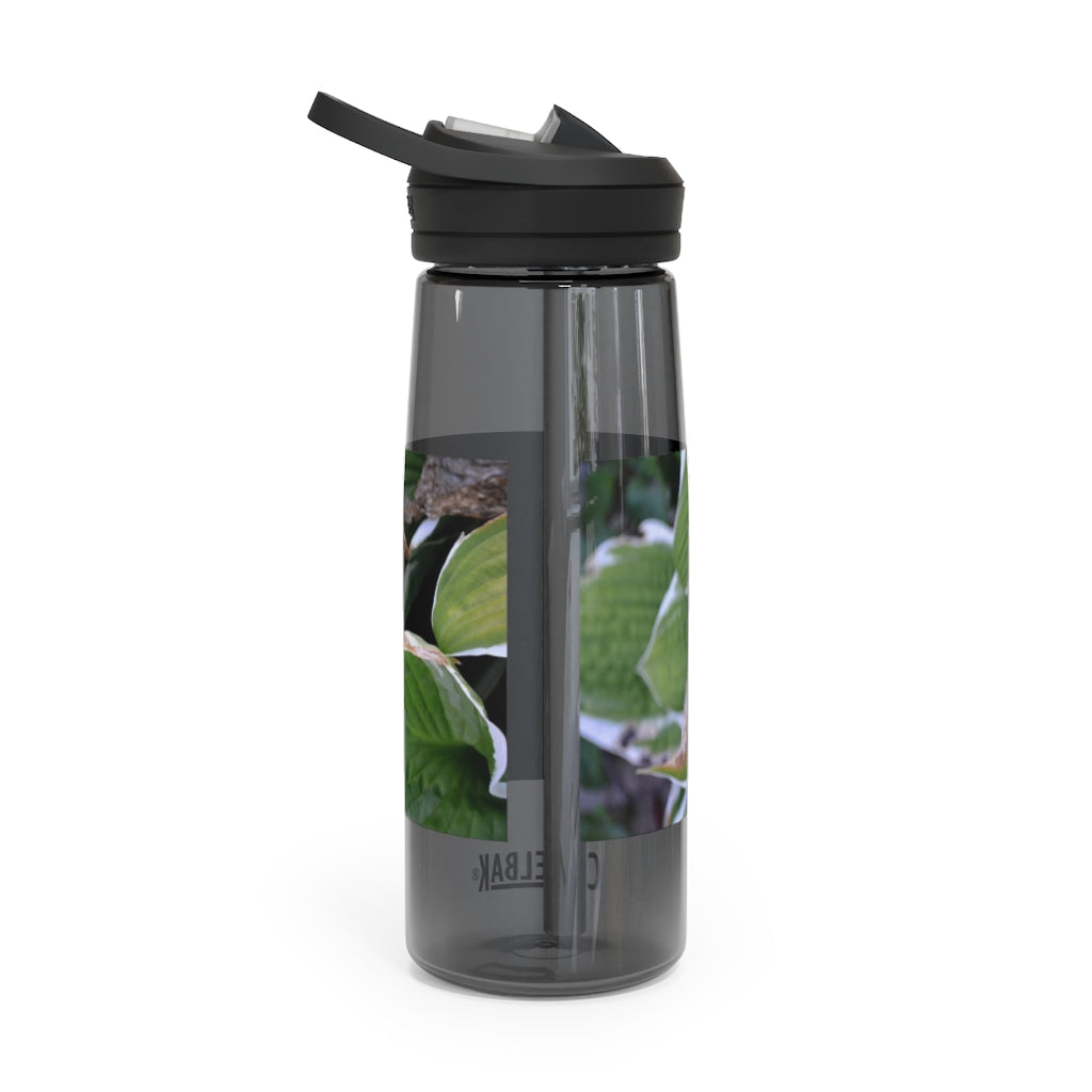 Green Leaves CamelBak Eddy® Water Bottle in 20oz and 25oz sizes, showcasing its durable design and spill-proof valve.