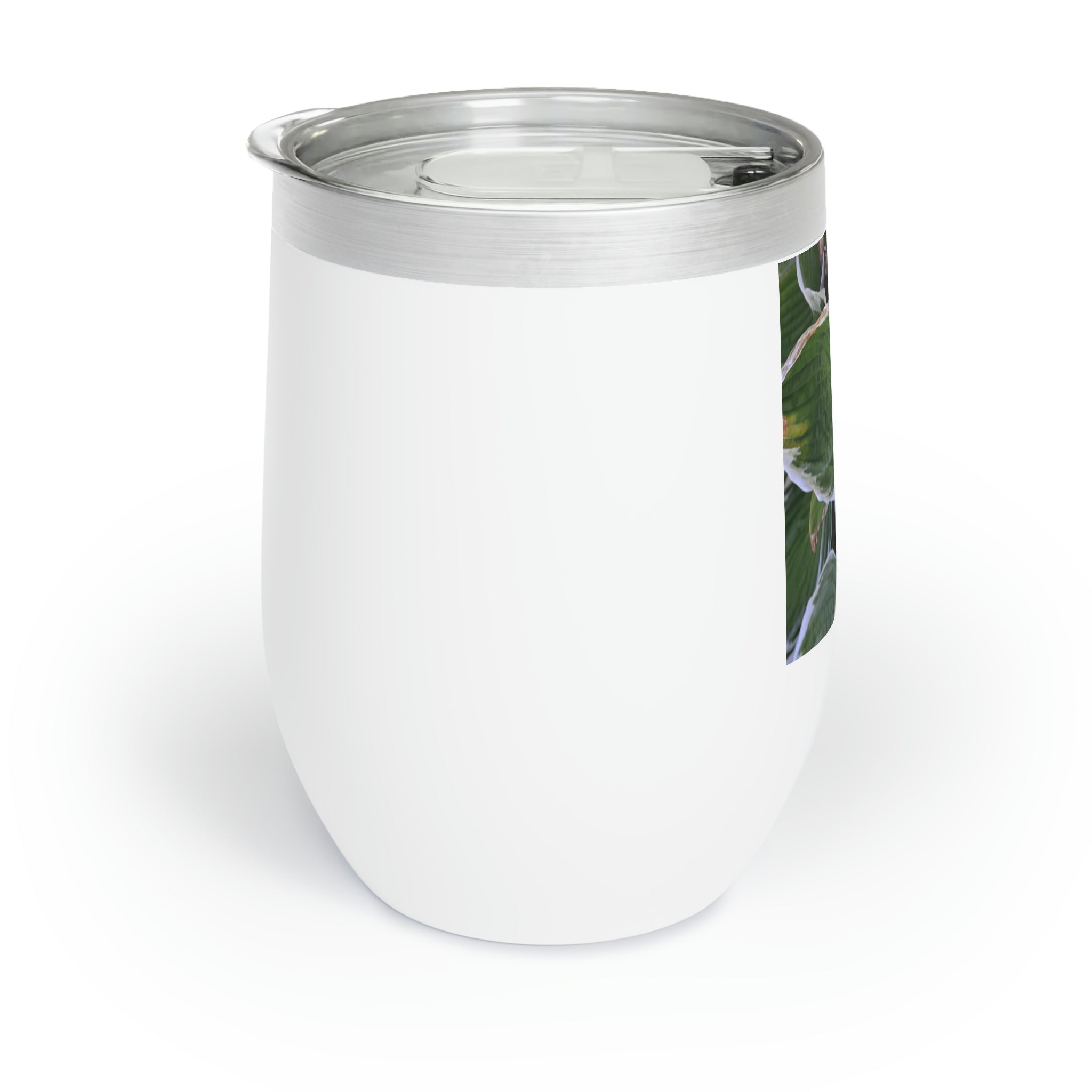 Green Leaves Chill Wine Tumbler with double-insulated walls and customizable design, perfect for wine lovers.