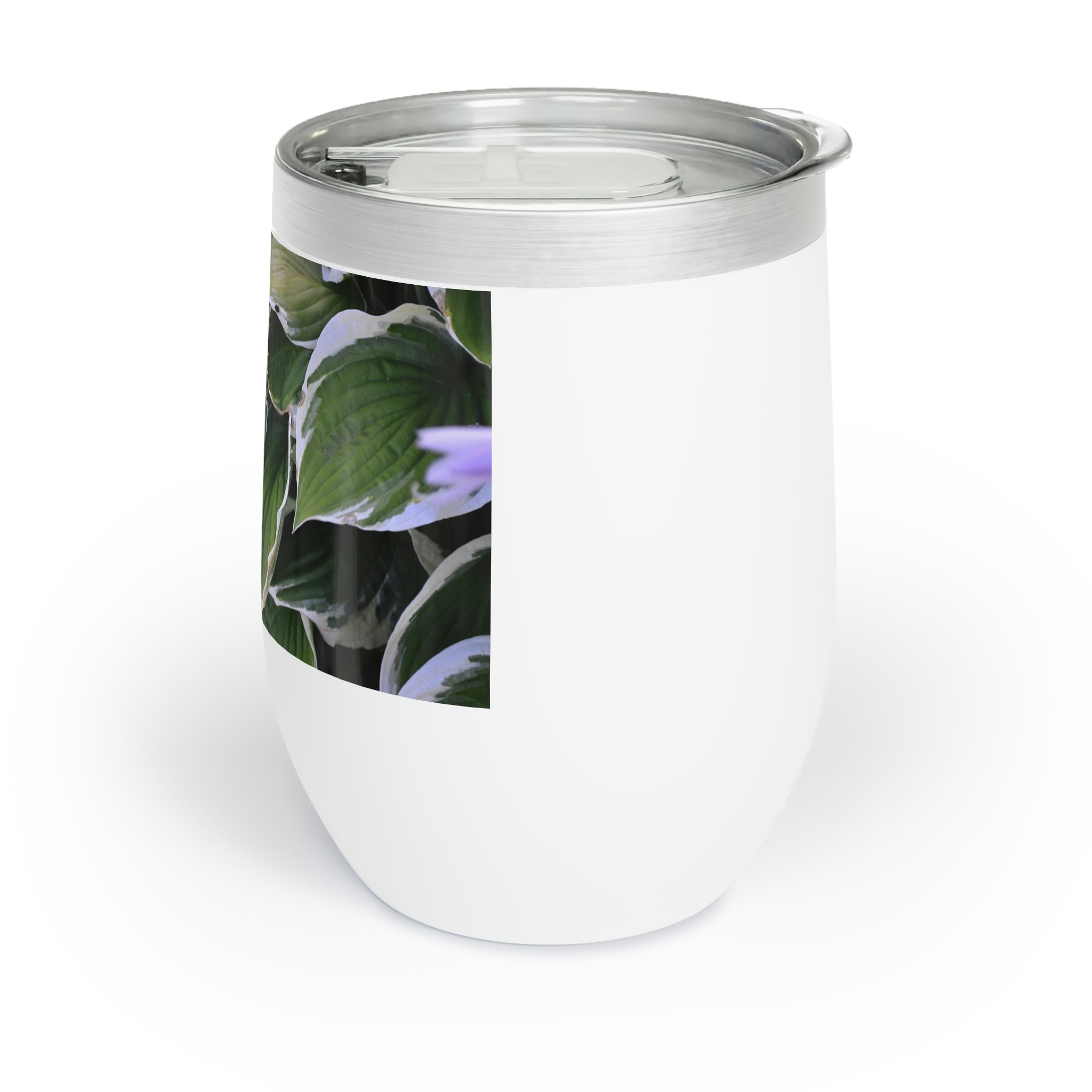 Green Leaves Chill Wine Tumbler with double-insulated walls and customizable design, perfect for wine lovers.