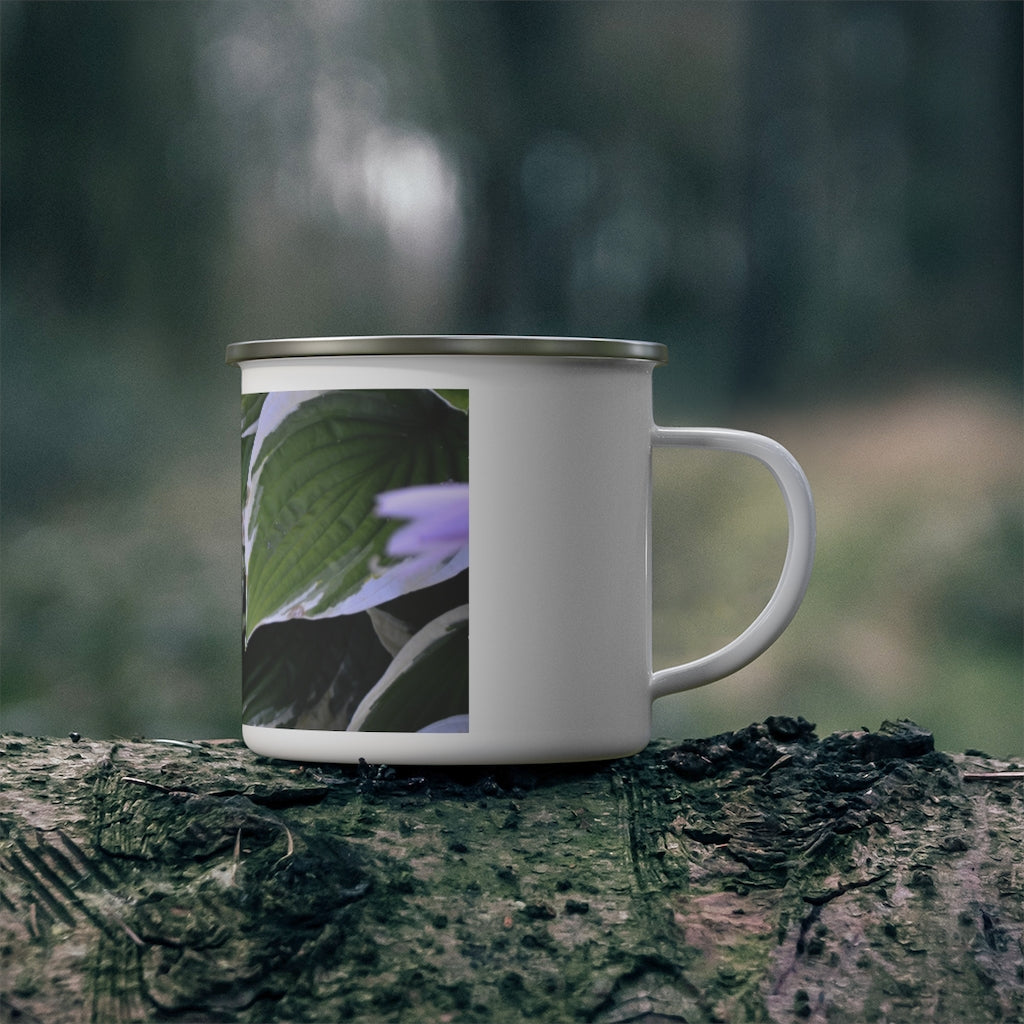 Green Leaves Enamel Camping Mug with a stylish design, perfect for outdoor adventures and personalized printing.