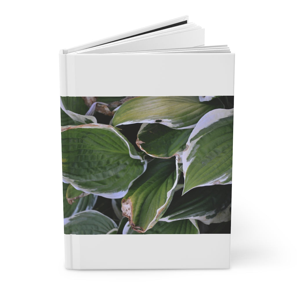 Green Leaves Hardcover Journal with matte finish, featuring customizable covers and lined pages, perfect for personal journaling.