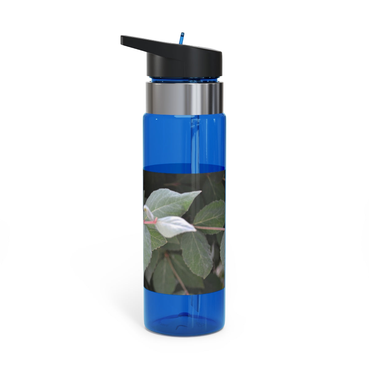 Green Leaves Kensington Tritan™ Sport Bottle in vibrant green color, featuring a screw-on lid, straw, and carabiner hook for easy attachment.