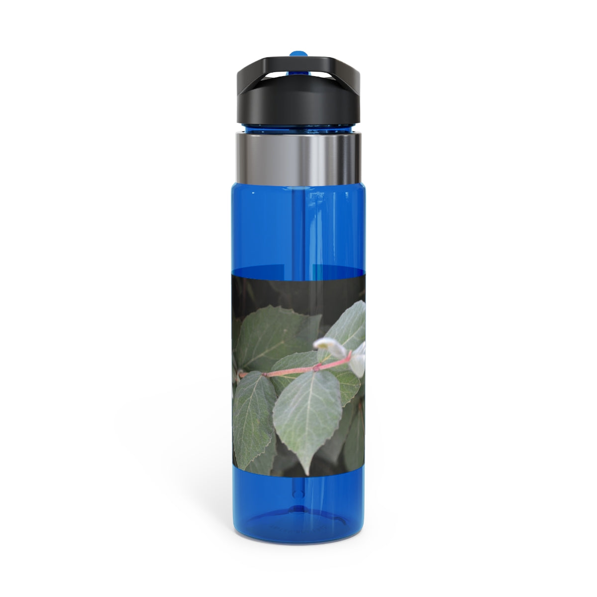 Green Leaves Kensington Tritan™ Sport Bottle in vibrant green color, featuring a screw-on lid, straw, and carabiner hook for easy attachment.