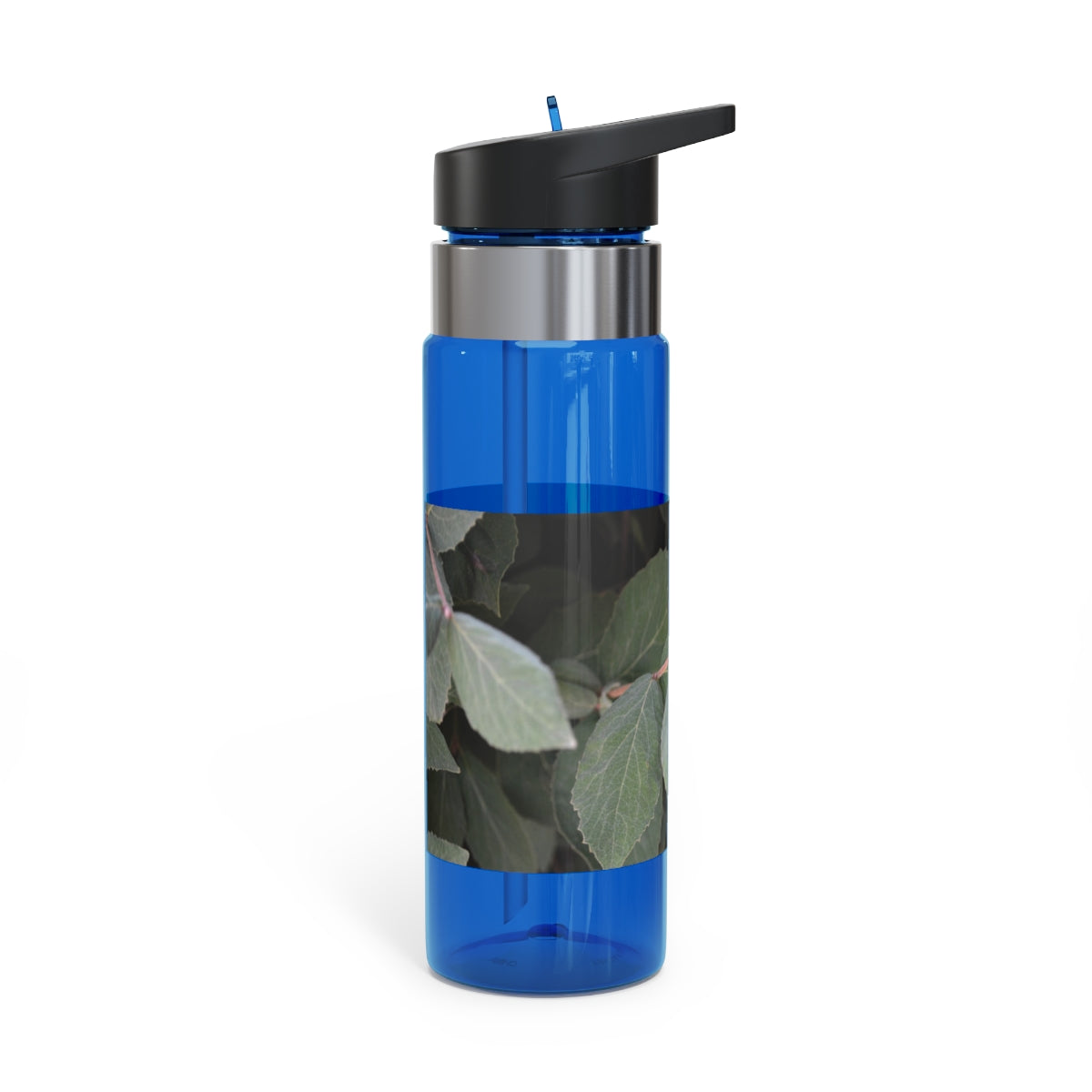 Green Leaves Kensington Tritan™ Sport Bottle in vibrant green color, featuring a screw-on lid, straw, and carabiner hook for easy attachment.