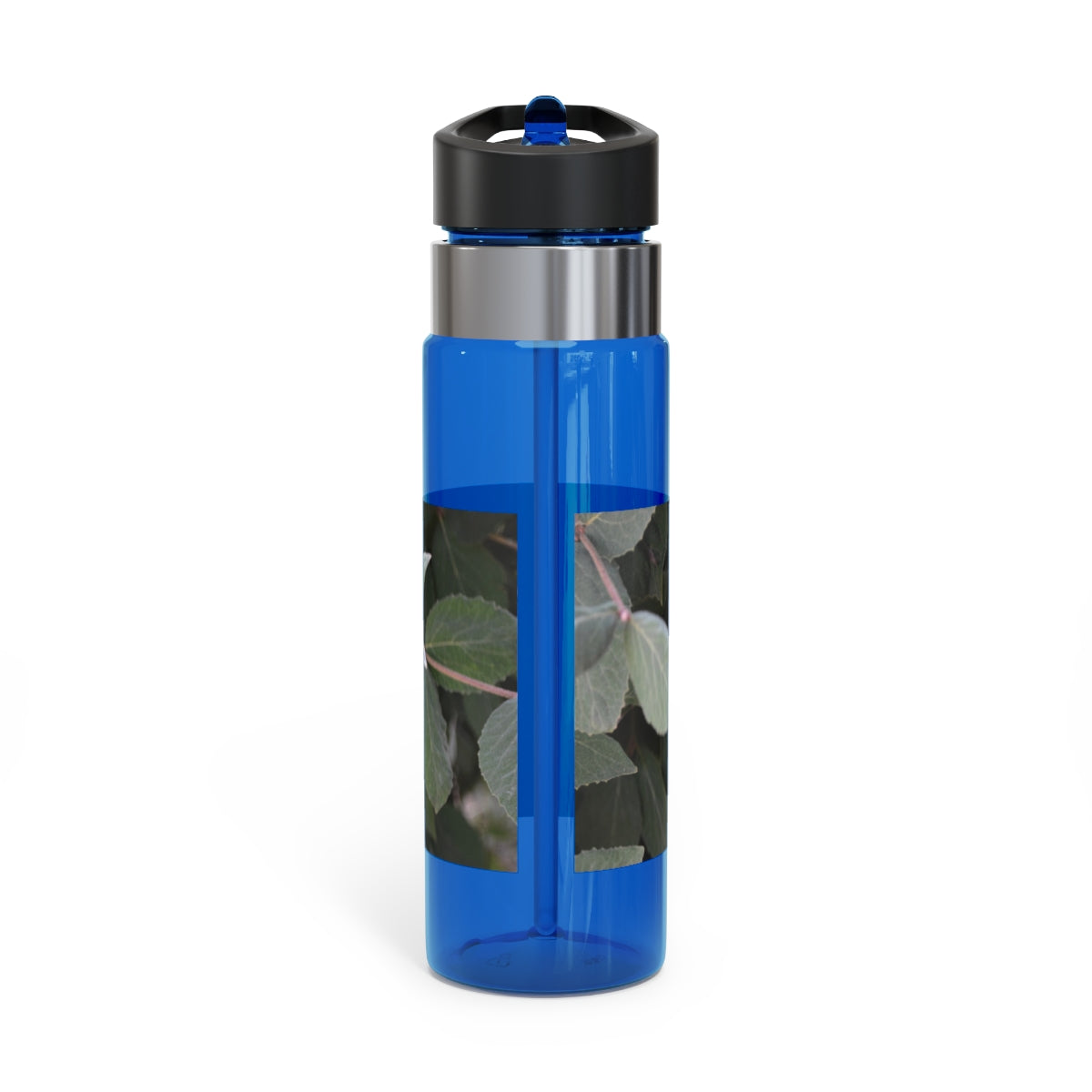 Green Leaves Kensington Tritan™ Sport Bottle in vibrant green color, featuring a screw-on lid, straw, and carabiner hook for easy attachment.