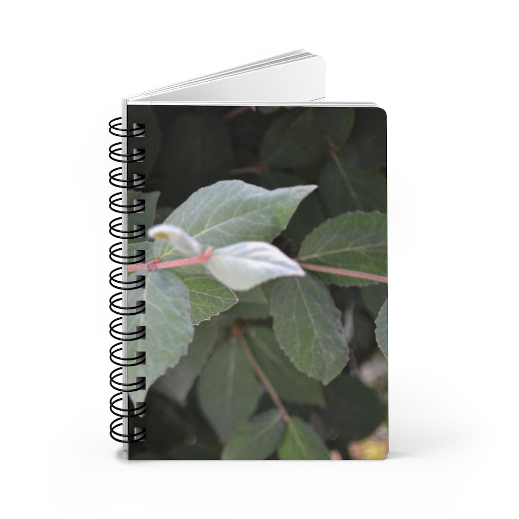 Green Leaves Spiral Bound Journal with a glossy laminated cover and lined pages, featuring a vibrant green leaves design.