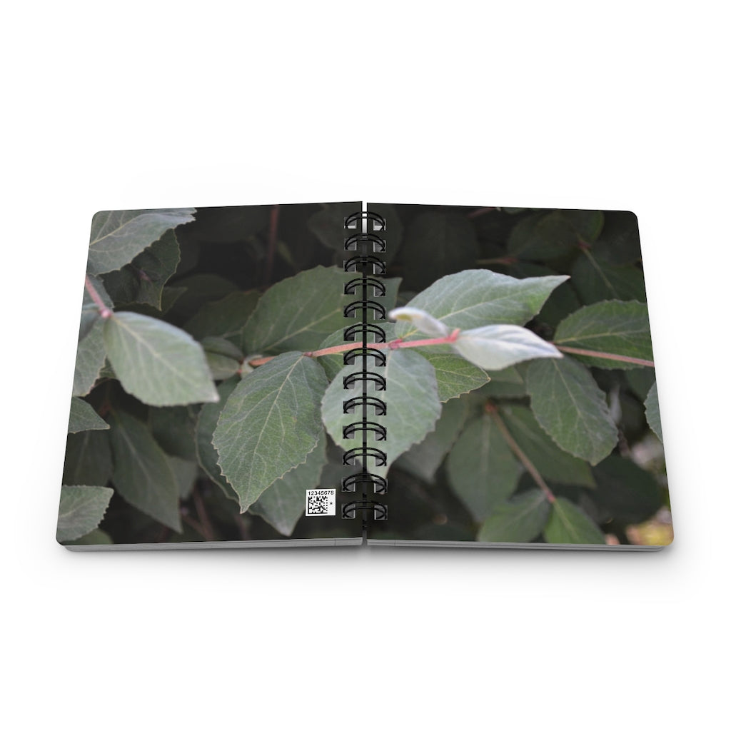 Green Leaves Spiral Bound Journal with a glossy laminated cover and lined pages, featuring a vibrant green leaves design.