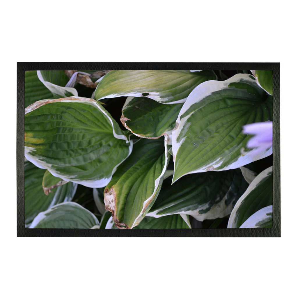 Green Leaves Sublimation Doormat featuring a vibrant leaf design on a durable rubber base, perfect for home entryways.