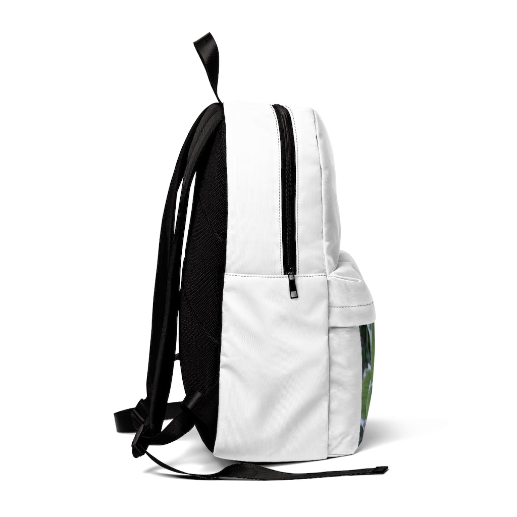 Green Leaves Unisex Classic Backpack featuring a vibrant leaf pattern, durable nylon material, and adjustable straps for comfort.